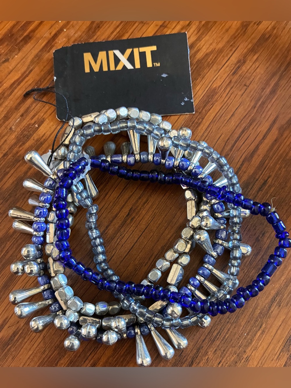 Mixit Bracelet NWT Blue And Silver Beads Stretchy 5 Strands Boho Beachy